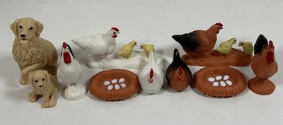 New-Ray Hen /Chicken House Toy Replacement Figures Hens Chicks Dog Rooster