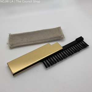 VTG. Gold Tone Folding Brush with Pouch- 4"