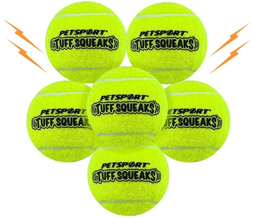 Squeak Yellow Tennis Ball Dog Toys | 6 Pack Small (1.8") Junior Tuff Squeaker...
