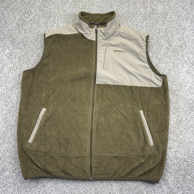 Merrell Fleece Full Zip Jacket Vest Mens Size 2XL XXL Olive Green Hiking Outdoor