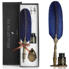 VANGOAL Vintage Carving Feather Pen Set, Glittering Quill Calligraphy Dip Ink, 2