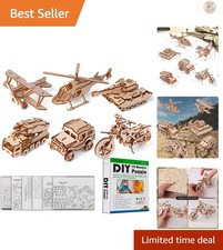 Creative 3D Wooden Puzzle - Dinosaur Military Model Toy Set of 6 for All Ages
