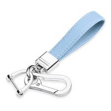 Genuine Leather Car Keychain,Universal Heavy Duty Metal Key Chain Light Blue