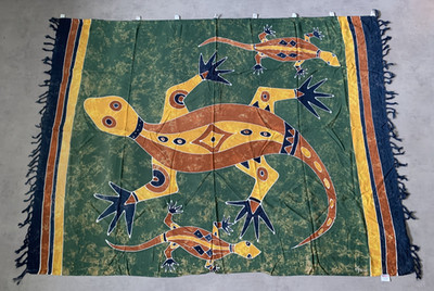 Batik Stoff Wandbehang - grüner Gecko, 45'' x 60'' groß Viskose Handarbeit Bali