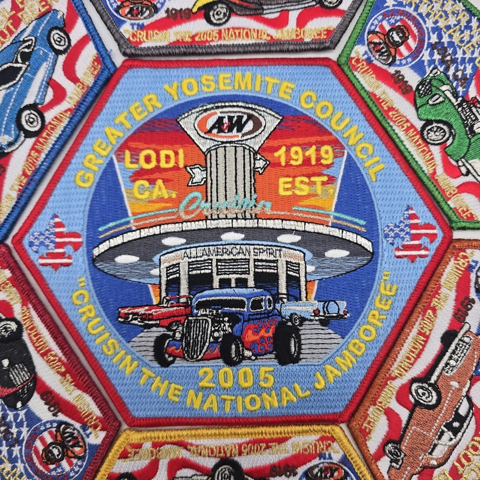 2005 BSA Boy Scout Jamboree Patch Set Cruisin A&W Yosemite NOS + Police Car Lodi - Image 2 of 4