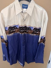 Vtg WRANGLER Pearl Snap WESTERN Rodeo Cowboy Ranch Shirt Mens Sz XXL Wild Horses