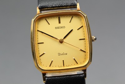 Vin.1991 [Near MINT] SEIKO Dolce 5E31-5A80 Tank Gold Quarz Herrenuhr JAPAN