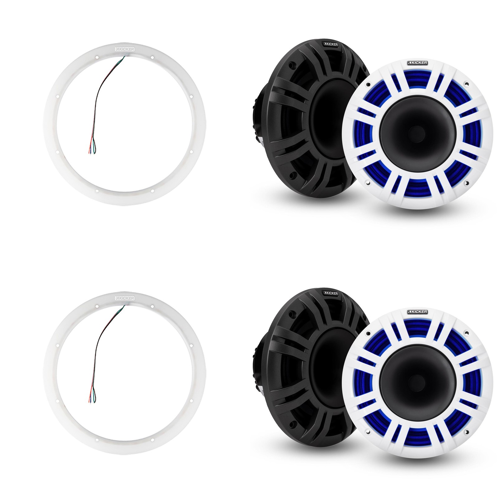 Kicker ( 2 Pair ) 48KMXL8 8" LED Horn-Loaded Marine Speakers & 47KLSR8 8-Inch...