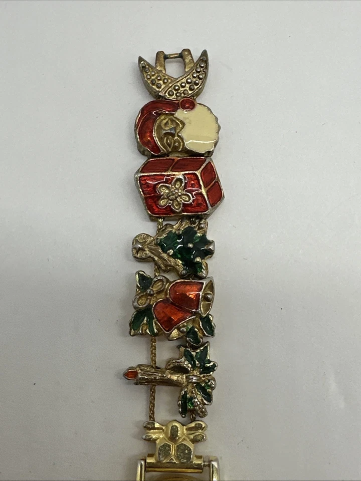 Винтажные женские рождественские часы Bond St слайд-браслет с брелоками 7 дюймов новый рабочий аккумулятор - Изображение 3 из 4