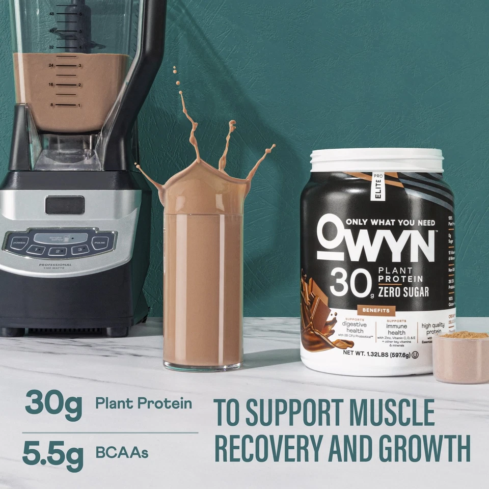 Proteína vegetal de chocolate en polvo OWYN Elite 30 gramos Foto 3 de 4