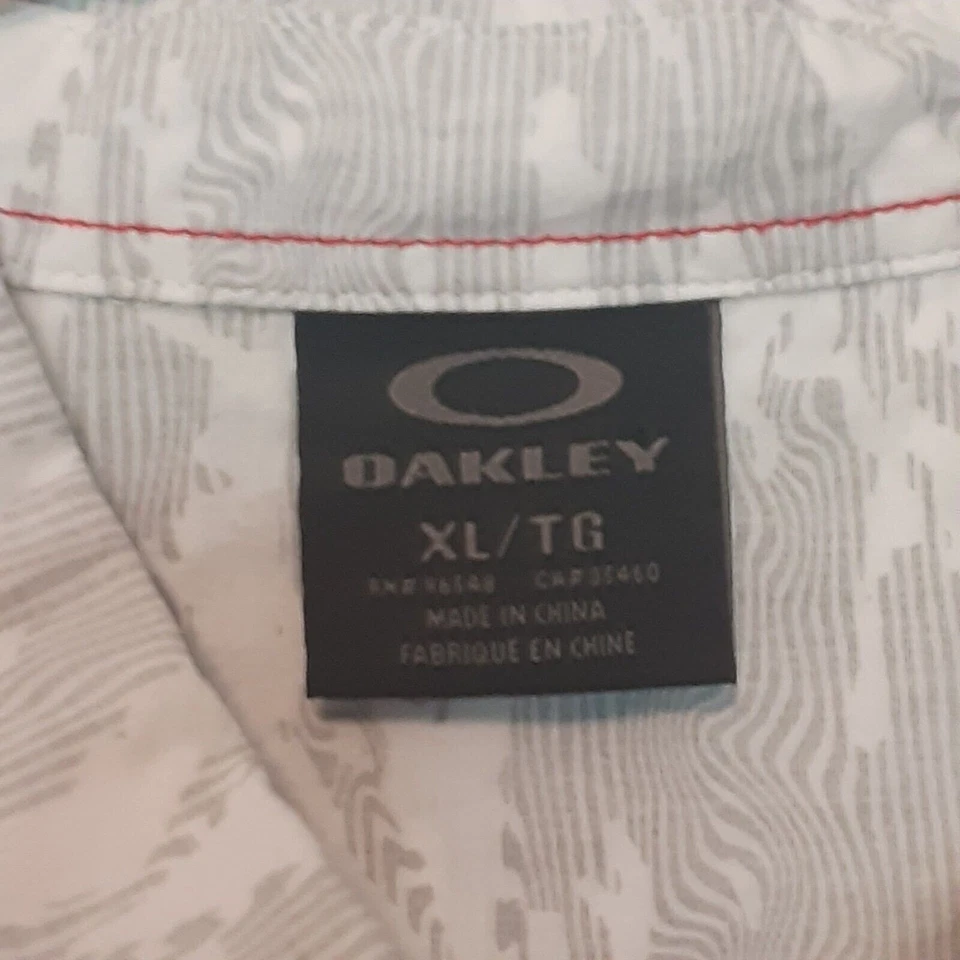 Oakley Button Up Shirt Adult Mens XL Gray White Short Sleeve Pocket Cotton - Image 4 of 4