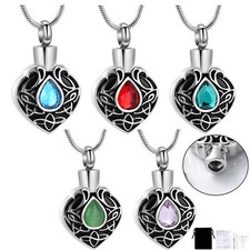 Crystal Urn Cremation Jewelry for Ashes - Heart  Teardrop Memorial Urn Necklace