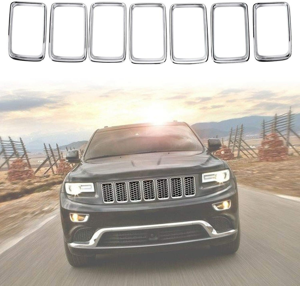 Front Grille Inserts Grill Ring Cover For 2014-2016 Jeep Grand Cherokee – Glossy Black (7pcs)