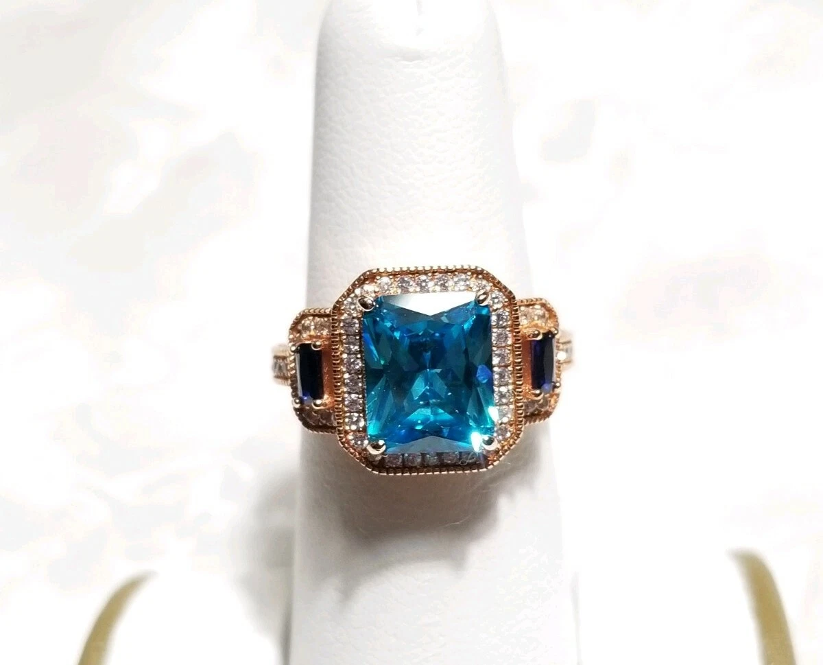 JTV 18k Rose gold vermeil Sterling Silver Aqua Dark blue clear