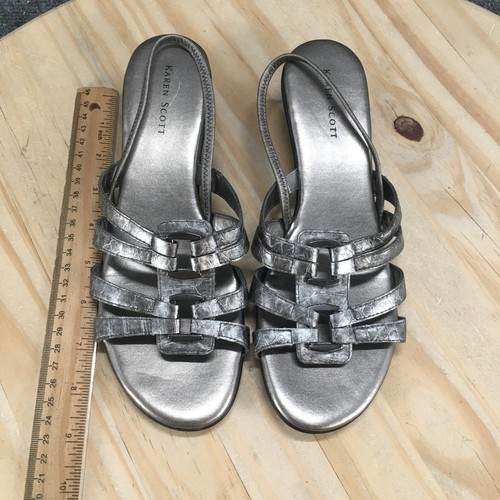 Sandali Karen Scott donna 7,5 M slingback argento punta aperta casual tacco a blocco - Foto 9 di 17