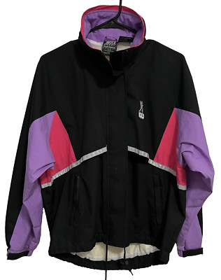 FRANK SHORTER FSW Women Black Purple Pink Zip Windbreaker Hoodie Track Jacket M