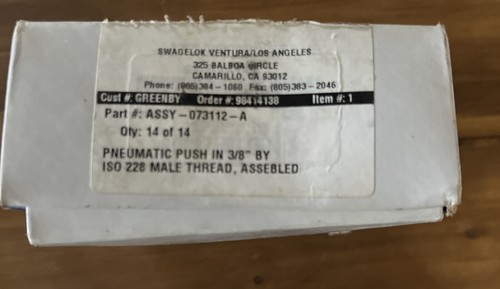 Swagelok Pneumatic Push In 3/8” By ISO 228 Male Thread ASSY-073112-A - Picture 4 of 5