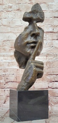 Salvador Dali Abstract Man Hush Up Bronze Sculpture Modern Art Bust Face Mask