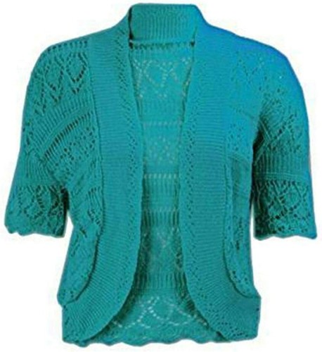 Womens Short Sleeve Crochet Knitted Cardigan Ladies Open Fornt Knit Bolero Shrug - Picture 29 of 33