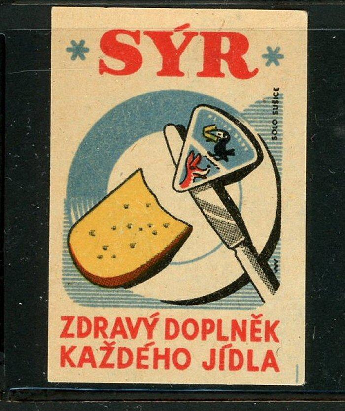 Etiqueta de caja de cerillas eslovaca Syry Jsou Hodnote Chutne