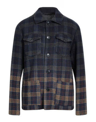Altea Shetland Derby Jacket - Indigo Plaid Wool - Size L - RRP $1200