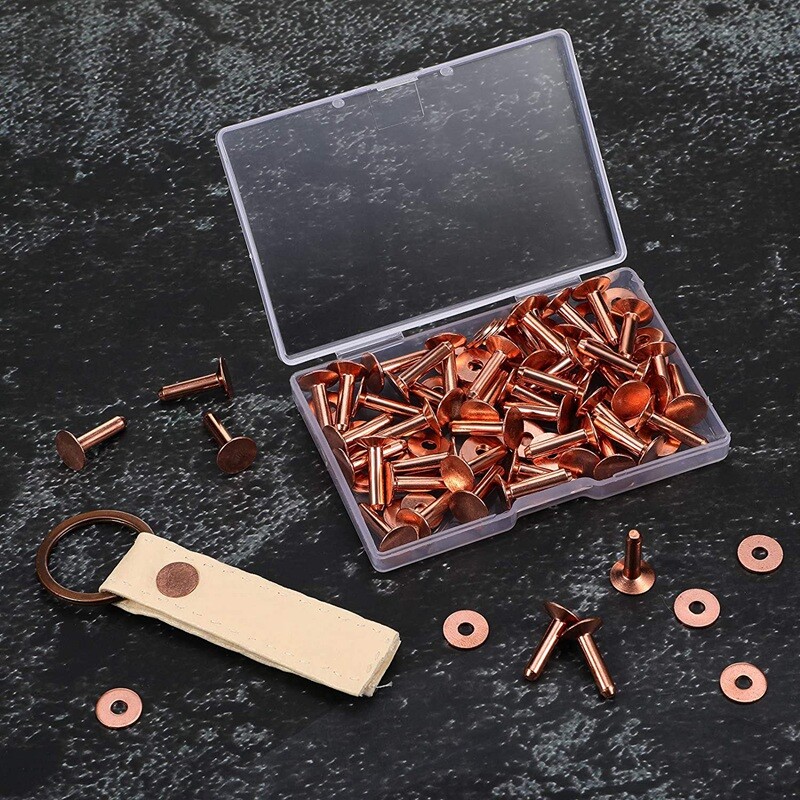 100 Sets Copper Rivets and Burrs Washers Leather Copper Rivet Fastener