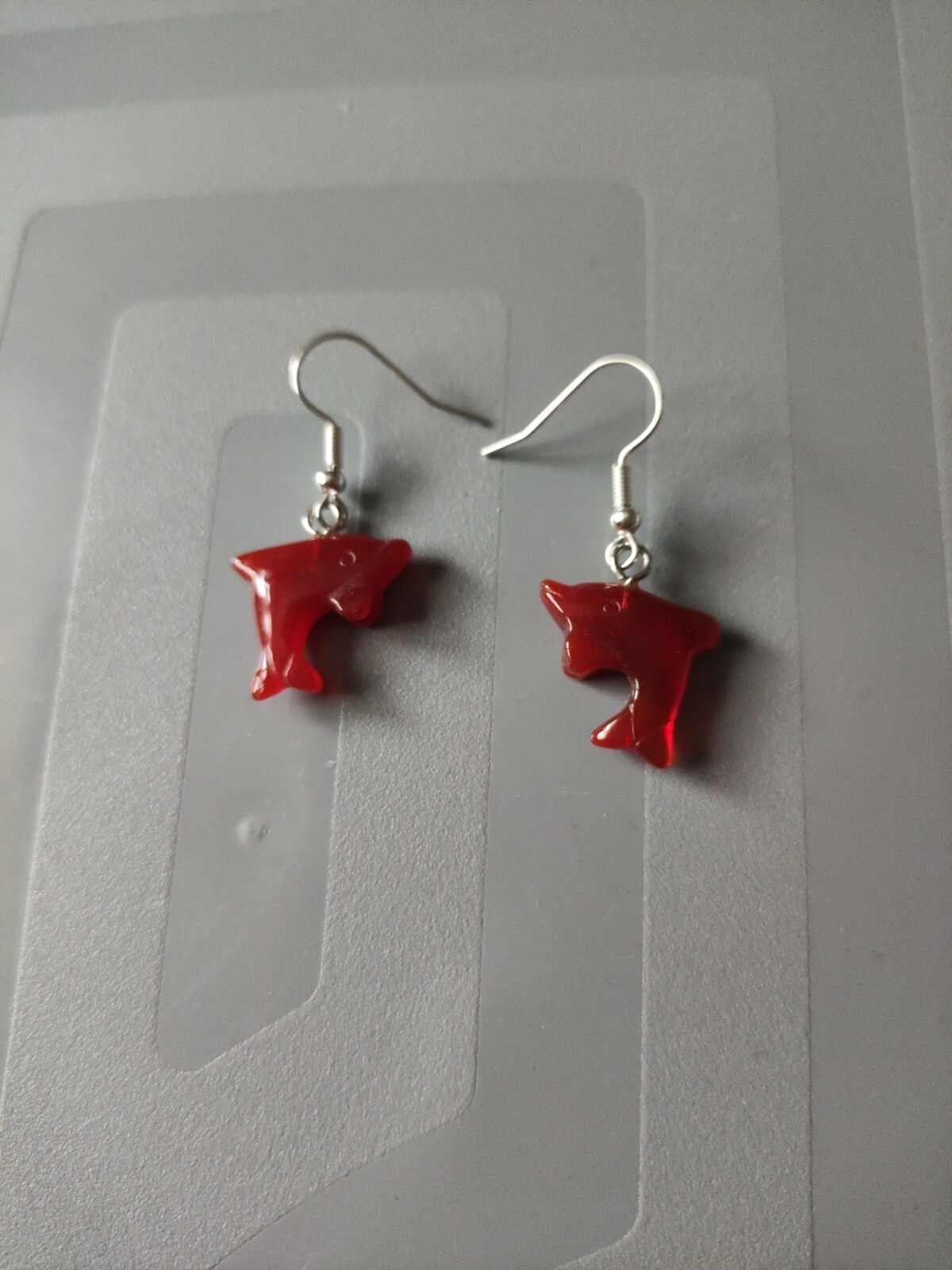 Carnelian Dolphin Silver-Plated Pendant Earrings with Fish Hook Design