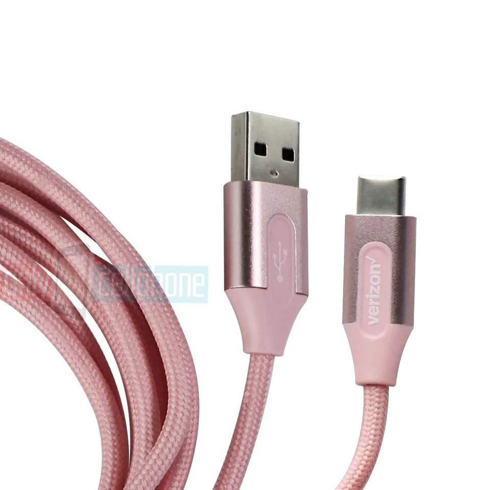 Logotipo Verizon 6 pés trançado rosa cabo de dados de carga USB-C para Galaxy iPhone iPad - Imagem 2 de 4