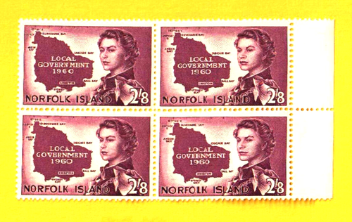 NORFOLK ISLAND 1960 EXCEPTIONAL 2s8d LOCAL GOVT MARGIN BLOCK MNH