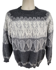 Alpaca Connection Wool Blend Sweater Size L Gray Fair Isle Nordic