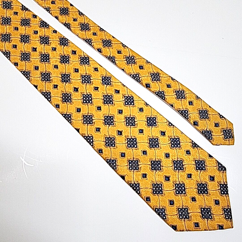 Lands End Direct Merchant 100% Silk Neck Tie Mens Yellow Gold Blue Handsewn USA - Picture 5 of 7