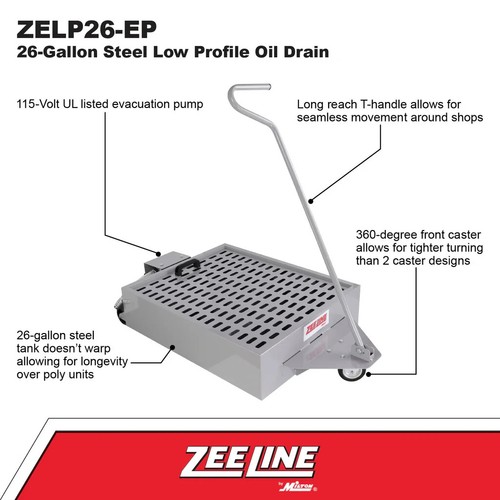 ZEELINE by Milton® 26 Gallon Steel Low Profile Oil Drain with Electric Pump - Picture 2 of 8