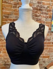 Rhonda Shear Black Ahh Bra Lace Neckline New Removable Pads