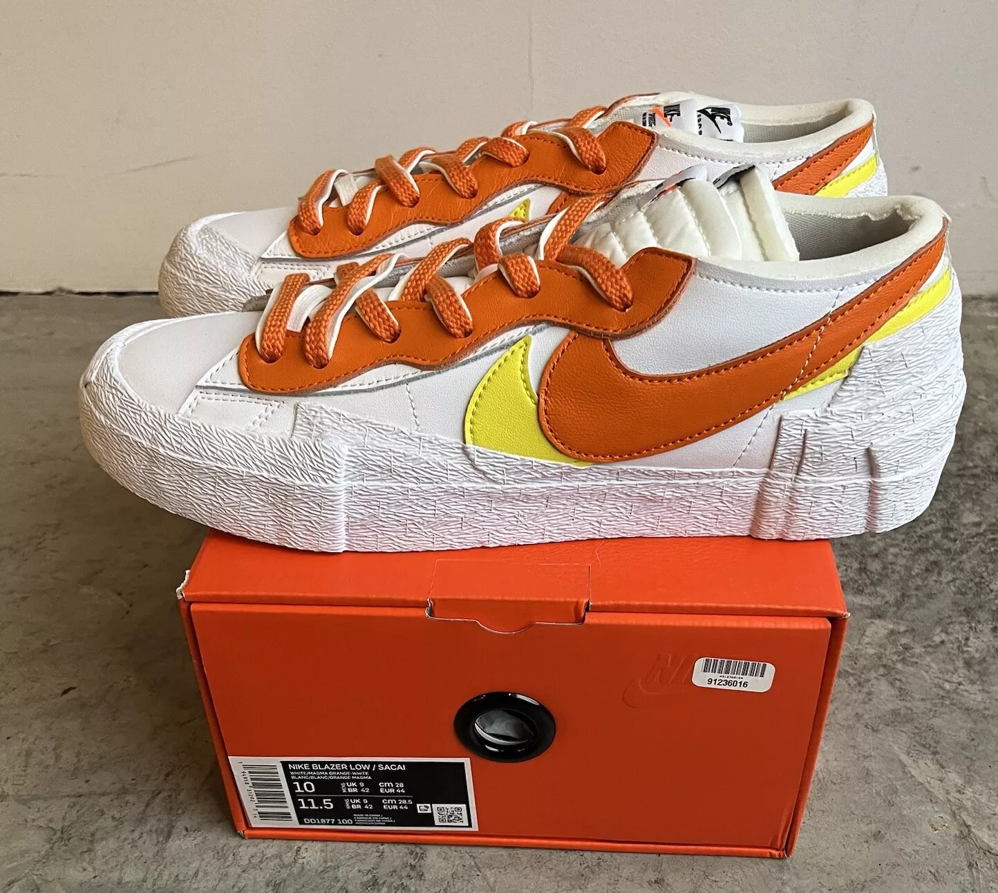 Blazer Nike Low x Sacai blanc magma orange taille 10 neuf Supreme Undercover Dunk