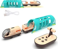 Train for Wooden Track, Remote Control Train Toy, Motorized Train and Tunnel ...