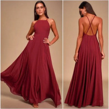 Lulus Mythical Kind of Love Wine Red Maxi Dress Ethereal Goddess Flowy Large