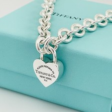 18" Return to Tiffany & Co Heart Padlock Lock Pendant Necklace in Silver