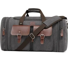 Canvas Duffle Bag for Men 60L Travel Duffel Bags Expandable X Large-60L Grey