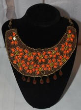 Vintage 16 Inch Orange, Yellow, and Brown Beaded Statement Choker