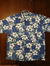 Vintage XL Tiki Hawaiian Barkcloth Shirt, 1 Pocket By Surf Club, Made In Fiji
