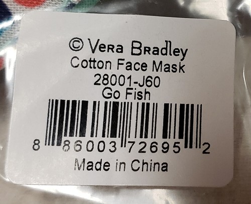 Vera Bradley Go Fish Cotton Fitted Face Mask Adult Women Men NWT QTY 2 - Picture 2 of 2