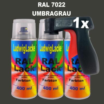 Umbragrau RAL 7022 glänzend 3 x 400ml Lackspray Spraydosen Lack & Griff