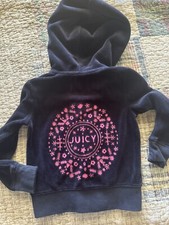 Girls JUICY COUTURE Blue Pink Embroidered Velour Track Jacket Hoodie Sz XS Logo
