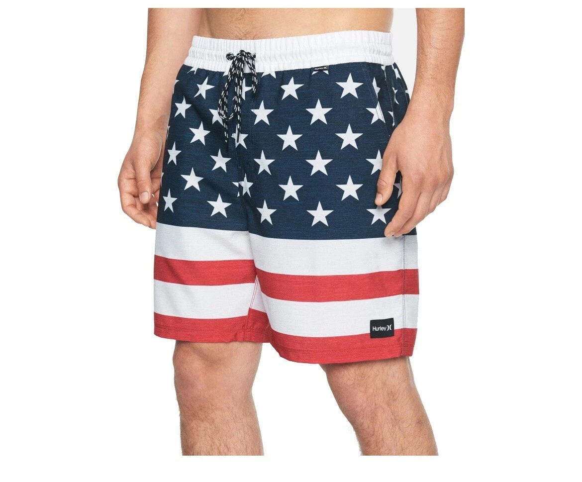 Hurley Men’s Small Patriot Volley 17” Boardshorts Red White Blue 6” Inseam NEW S