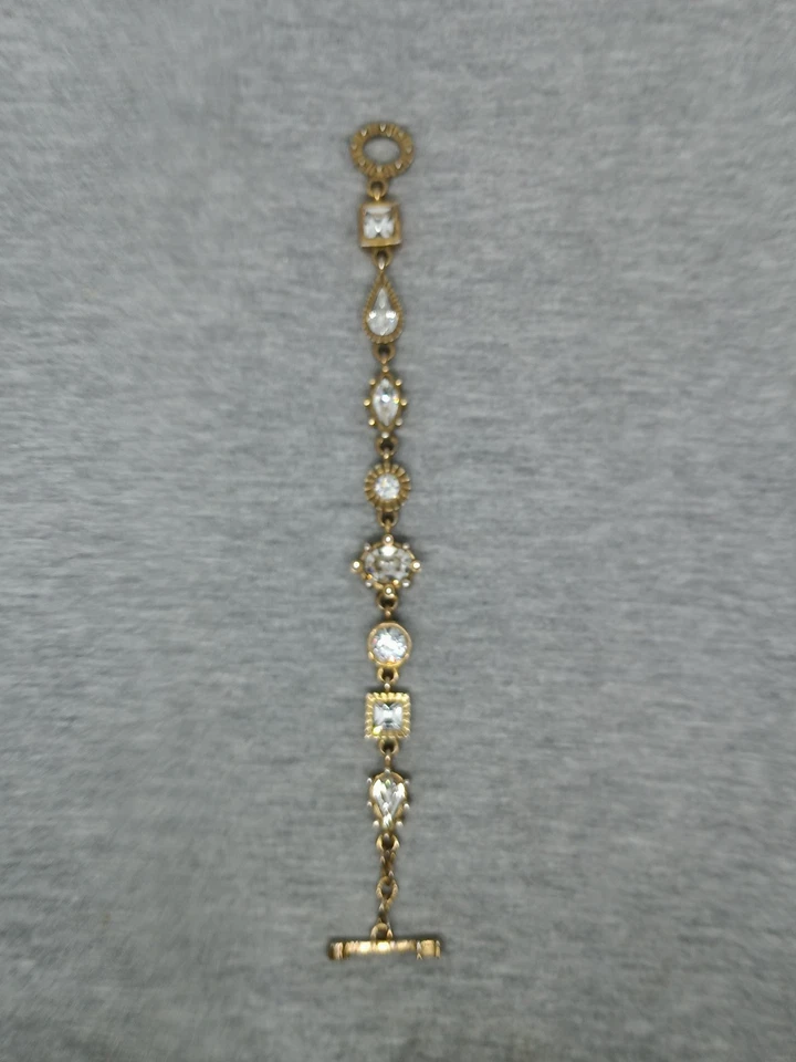 Vtg 2001 Patricia Locke Gold Plated Pewter Swarovski Crystals Bracelet Sigsned - Image 2 of 4