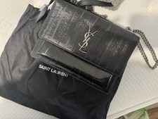 Saint Laurent College Silver Hardware Shoulder Bag Medium Black Leather