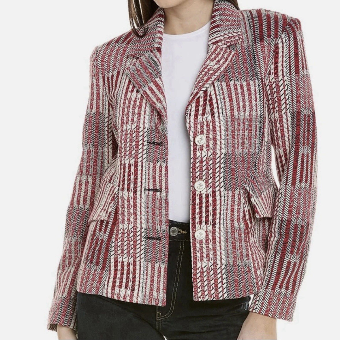 Cabi Patchwork Blazer Red White Nautical Buttons … - image 1