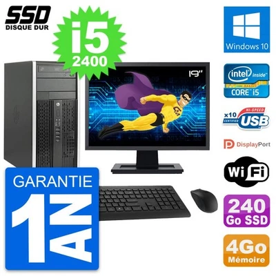 PC Tour HP Pro 6200 CMT Ecran 19" Core i5-2400 RAM 4Go SSD 240Go Windows 10 Wifi - Photo 1/3
