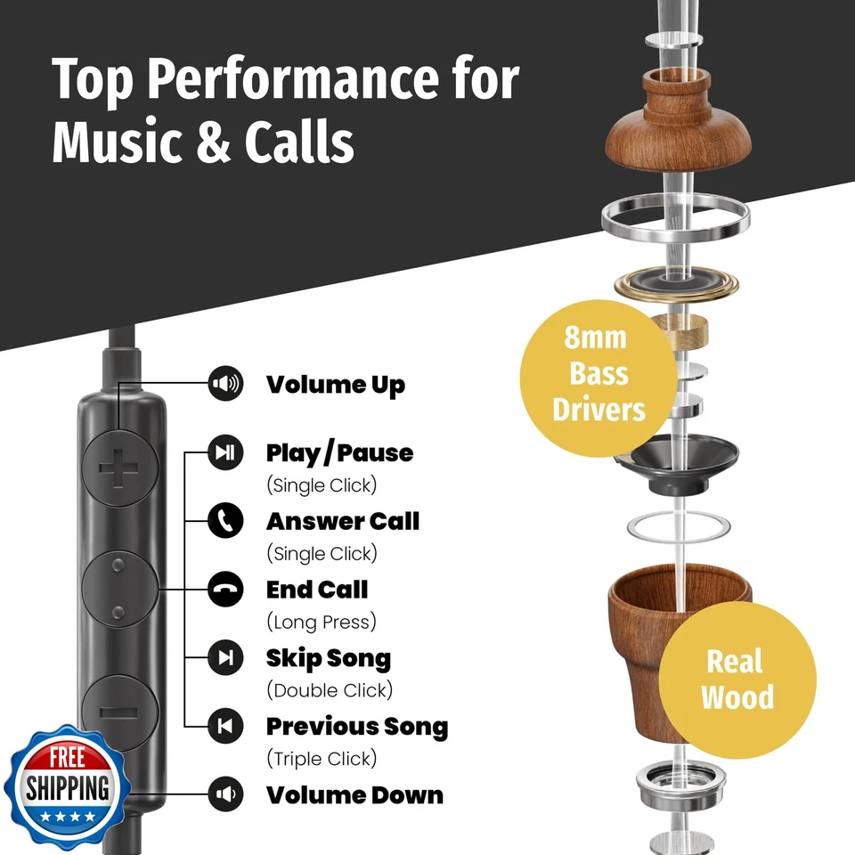 Auriculares con cable Symphonized NRG 3.0 con micrófono, teléfono de madera y computadora portátil He Foto 4 de 4