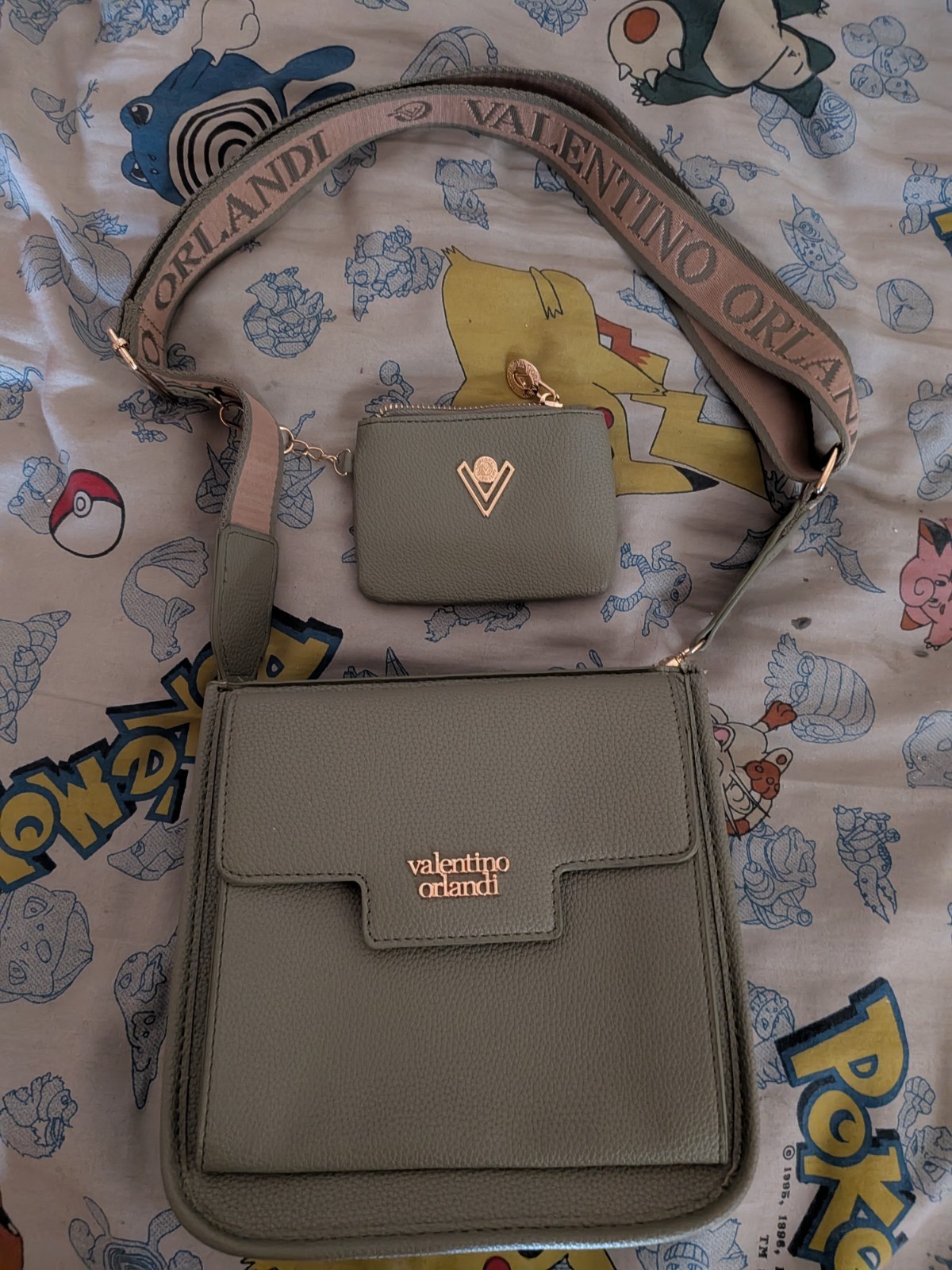 Valentino Orlandi Green Pebbled Leather Crossbody Bag with Coin Purse